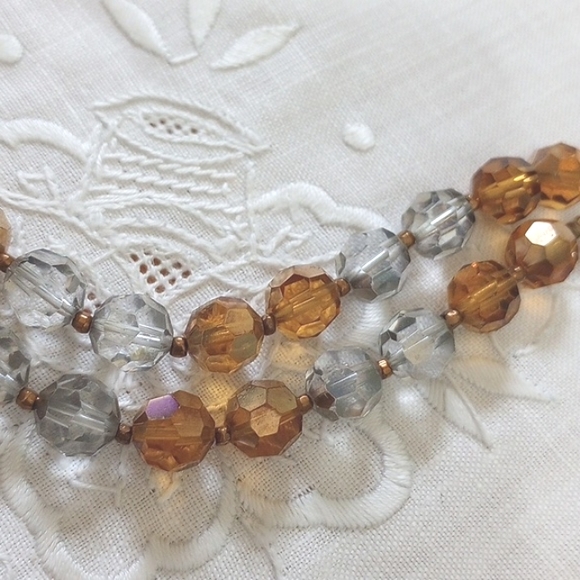 Vintage MARVELLA 2- Strand Deep Amber, grey faceted Crystal glass Beads BRACELET - Picture 3 of 9